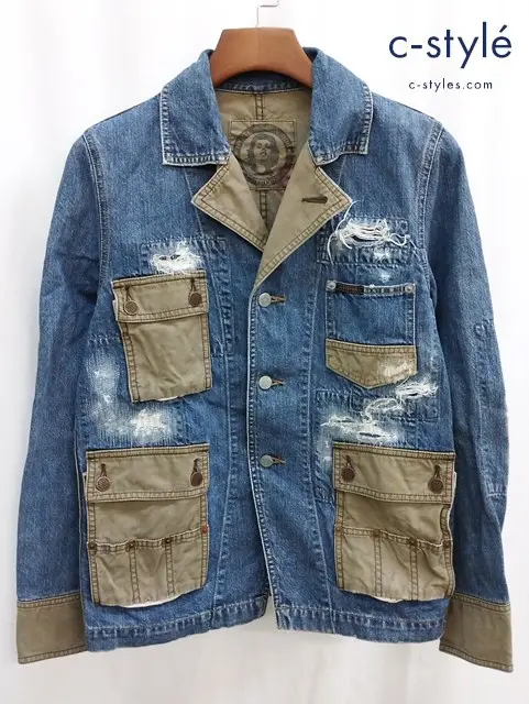 HYSTERIC GLAMOUR ヒステリックグラマー デニムジャケット FREE インディゴ×カーキ カバーオール 綿100％