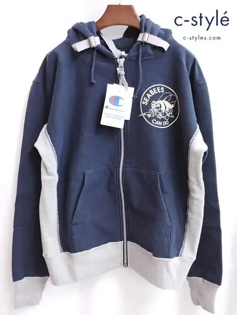 Champion チャンピオン ジップアップパーカー L ネイビー×グレー REVERSE WEAVE シービーズ C8-Q102