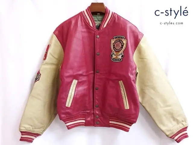 AVIREX アヴィレックス スタジャン M ベージュ×レッド USA製