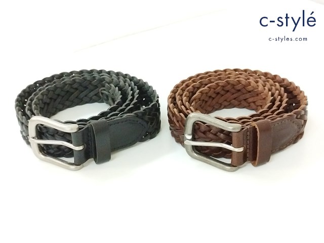 BEAMS ビームス レザーメッシュベルト L ブラック ブラウン