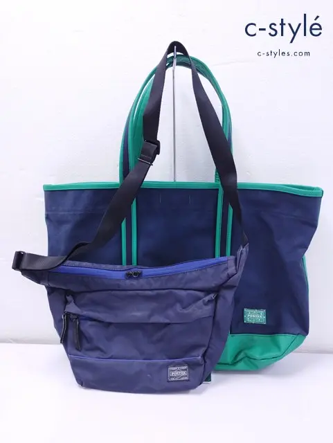 PORTER ボーイフレンドトートバッグ ネイビー×グリーン MOUSSE ムース ショルダーバック ネイビー