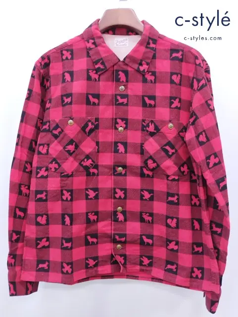 TENDERLOIN テンダーロイン バッファローチェック オープンカラーシャツ レッド×ブラック M