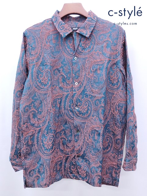 glamb グラム オープンカラーペイズリーシャツ S グリーン×オレンジ GB0323/SH07 Open Collar Paisley SH