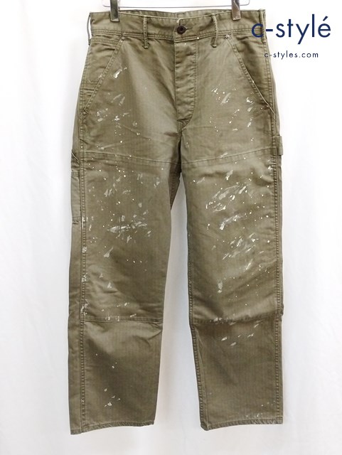 RRL パンツ 28×30 カーキ Distressed Herringbone Carpenter Pants 782928588001 ペイント加工