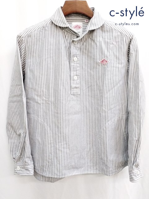 DANTON ダントン シャツ 34 グレー系 丸襟プルオーバーシャツ JD-3564 ストライプ