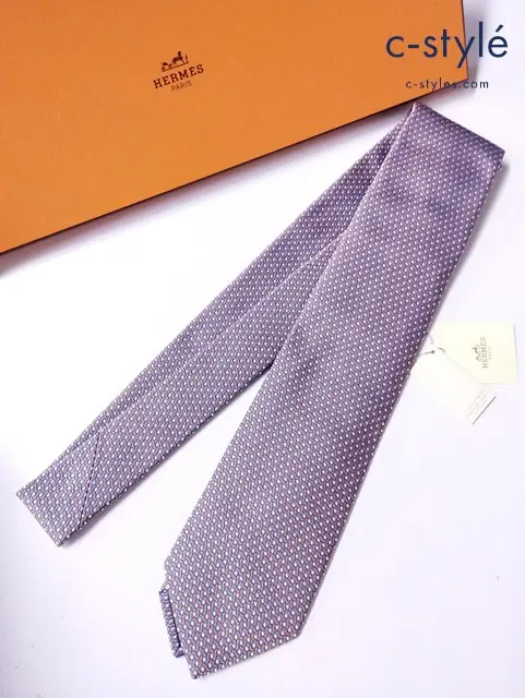 HERMES エルメス ネクタイ オレンジ×ブルー系 シルク100％