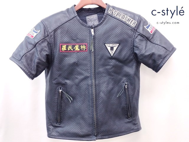 KADOYA カドヤ 半袖パンチングレザージャケット L ブラック K’S LRATHER 牛革 バイク用品
