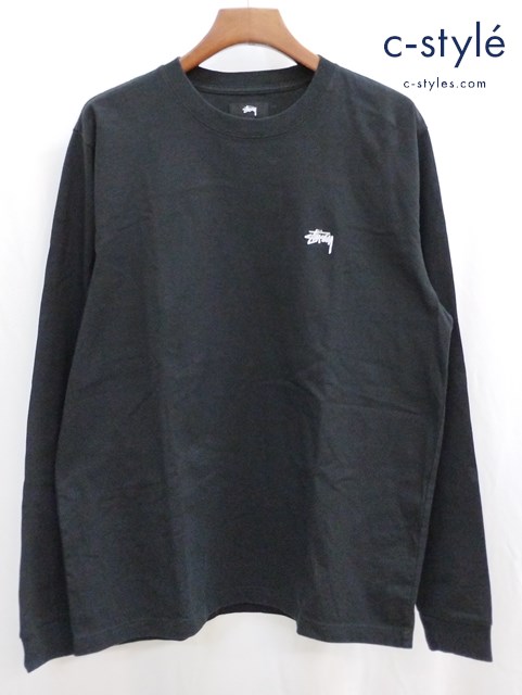 STUSSY ステューシー 長袖Tシャツ L ブラック 刺繍ロゴLS. コットン100%