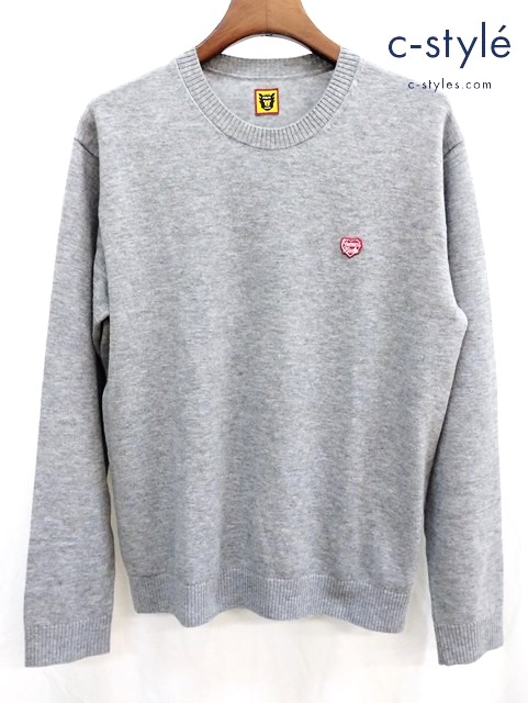 HUMAN MADE ヒューマンメイド ニット XL グレー HM28CS047 HEART BADGE KNIT SWEATER