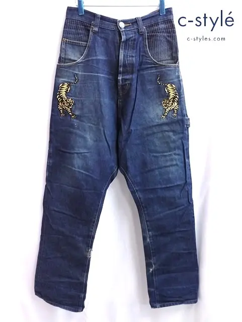 PUNK DRUNKERS パンクドランカーズ デニムパンツ L インディゴ 虎