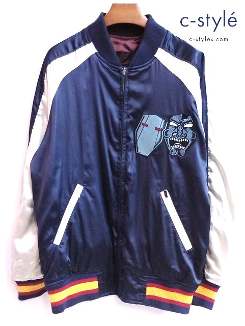 PUNK DRUNKERS パンクドランカーズ スカジャン L ネイビー系 レッド系 リバーシブル 刺繍