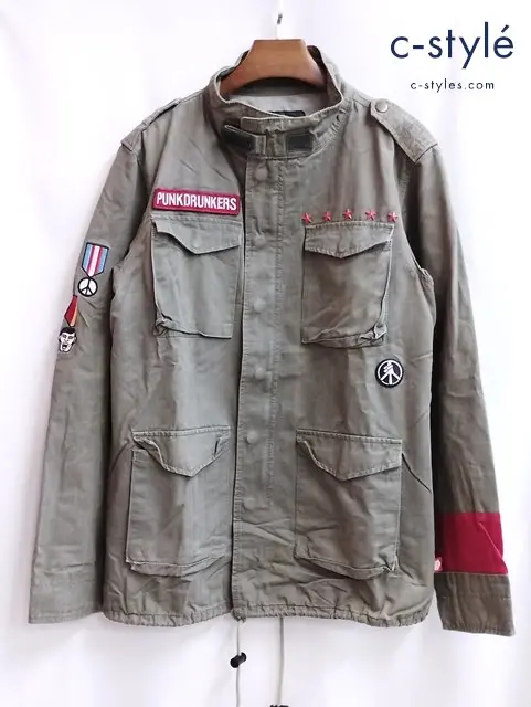 PUNK DRUNKERS パンクドランカーズ ミリタリージャケット L カーキ “反戦”