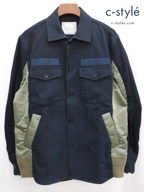 sacai サカイ コントラストディティールスリーブドッキングブルゾン 3 ネイビー×カーキ 20-02435M