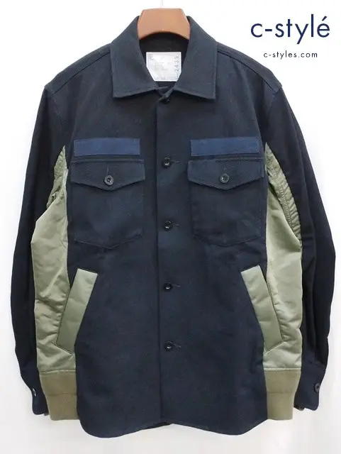 sacai サカイ コントラストディティールスリーブドッキングブルゾン 3 ネイビー×カーキ 20-02435M
