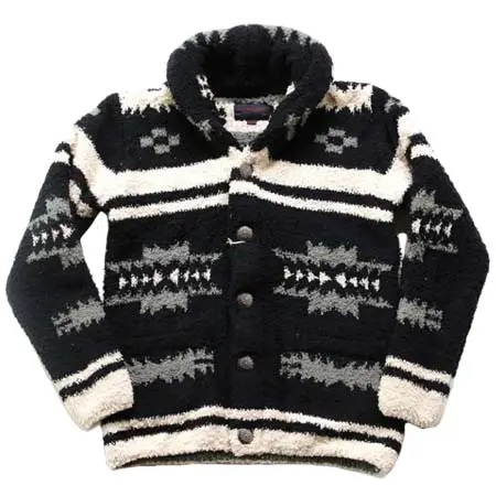 AntiBallistic(アンティバルリスティック) カーディガン パイル ネイティブ柄 ショールカラーネイティブパイルジャケット ブラック