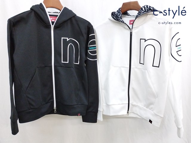 New Balance golf ダンボールニット スウェットパーカー 1 ブラック ホワイト 裏起毛 フルジップ レディース