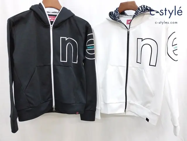 New Balance golf ダンボールニット スウェットパーカー 1 ブラック ホワイト 裏起毛 フルジップ レディース