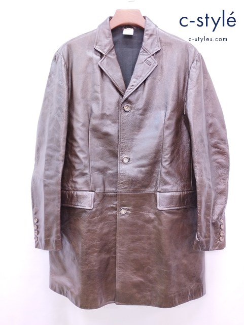 BARNEYS NEW YORK バーニーズ ニューヨーク レザーチェスターコート ブラウン 48