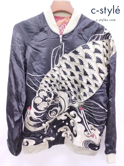 花旅楽団 はなたびがくだん スカジャン ブラック×レッド系 L 鯉