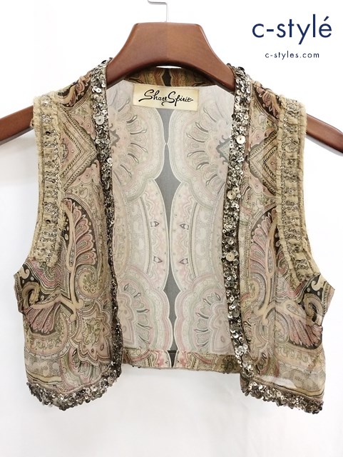 Share Spirit シェアスピリット ジレ 36 マルチカラー ペイズリー柄 ビジュー付き FS660 レディース