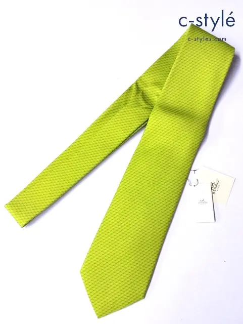 HERMES エルメス ネクタイ グリーン系 ドット ゴルフ ボール シルク100％