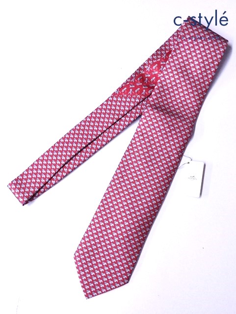 HERMES エルメス ネクタイ レッド系 ペガサス シルク100％