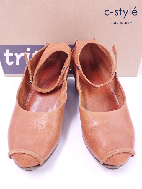 trippen トリッペン レザーパンプス 37 キャメル系 アンクルストラップ レディース