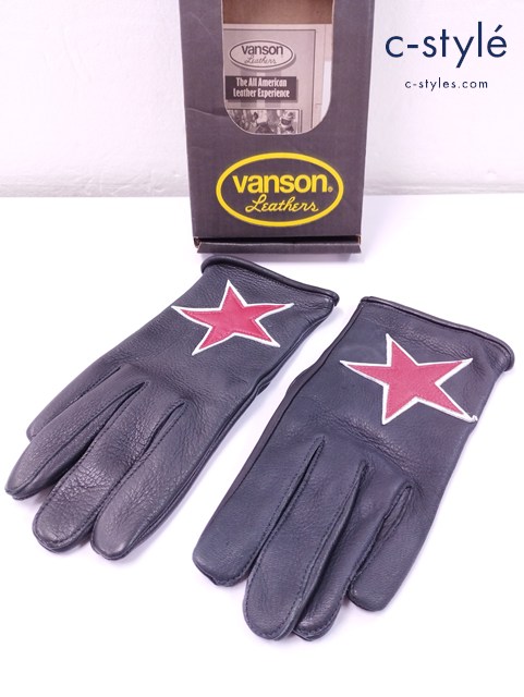 VANSON バンソン グローブ M ブラック×レッド ROPER STAR BACKDROP レザー