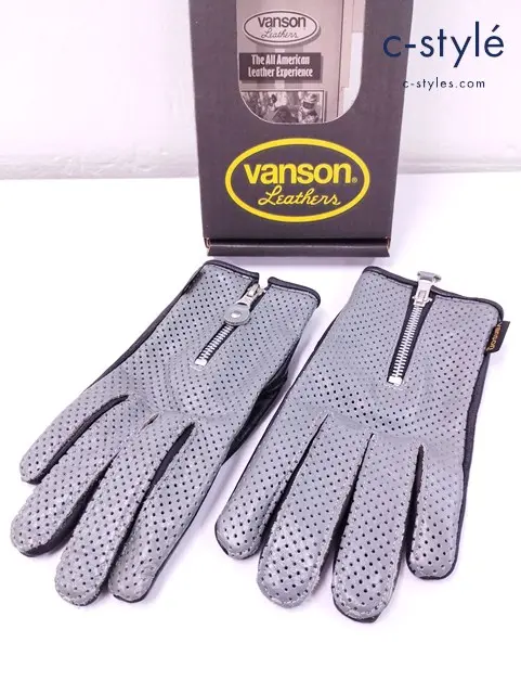 VANSON バンソン グローブ M グレー×ブラック INDZ レザー パンチング