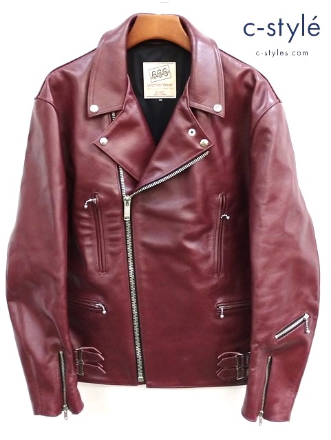 666 スリーシックス ダブルライダースジャケット 46 レッド系 レザー