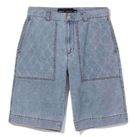 BEEN TRILL(ビーントリル) [BEENTRILL X BROOKLYNDENIM] Barbed wire stitched denim overfit shorts (light blue)