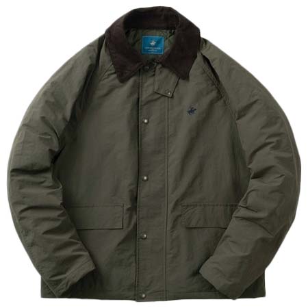 BEVERLY HILLS POLO CLUB(ビバリーヒルズポロクラブ) ナイロン×コーデュロイ ワンポイントロゴ刺繍デザイン ビッグシルエット ハンティングジャケット/ラグランスリーブ