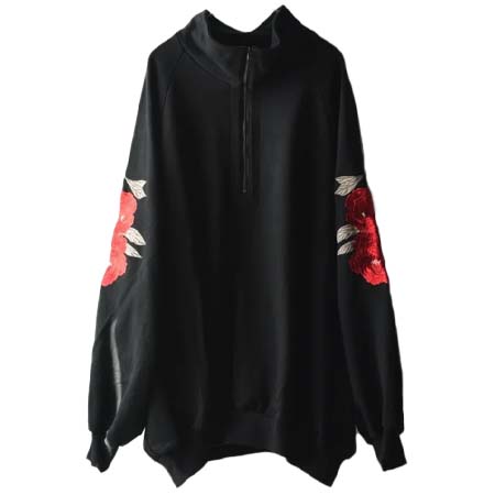 BISHOOL(ビシュール) Embroidery High Neck Sweat -bara- black