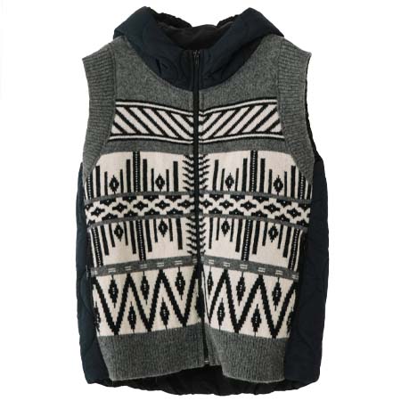 blanc basque(ブランバスク) JQニット x 中綿キルティング　前後異素材切替えフードベスト[BB35-712]