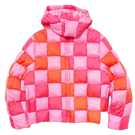 ERL(イーアールエル) UNISEX GRADIENT CHECKER HOODED PUFFER COAT WOVEN PINK