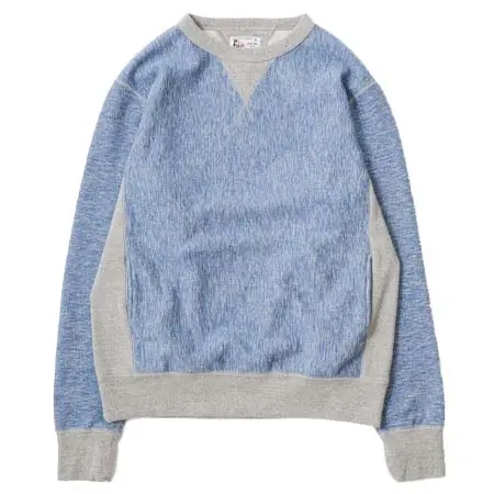 Felco(フェルコ) CLASSIC FIT L/S INVERSE WEAVE V GUSSET CREW SWEAT W/SLASH POCKET 16oz HEAVY WEIGHT TERRY – TWISTED BLUE