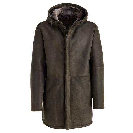 Gimo’s(ギモス) WAXED MEN JACKET IN SUEDED DARK GREEN MERINO SHEEPSKIN