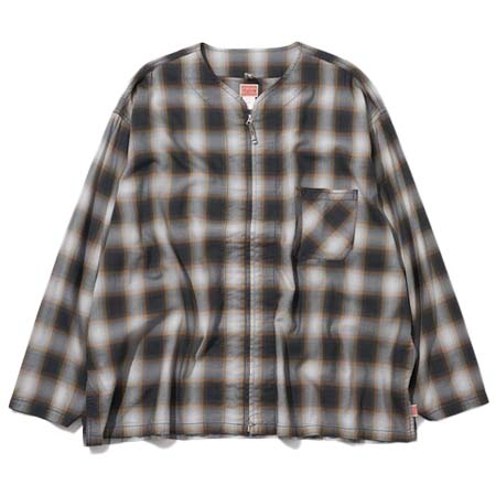 HINSON(ヒンソン) フルジップカーデシャツ/オンブレチェック/シャツ カーディガン