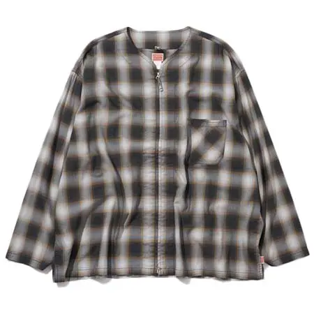 HINSON(ヒンソン) フルジップカーデシャツ/オンブレチェック/シャツ カーディガン