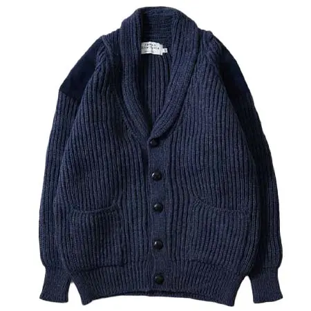 James Charlotte(ジェームスシャルロット) SAMPLE SHAWL CARDIGAN BRITITSH WOOL – DENIM / DK NAVY SUEDE / BLACK BTNS
