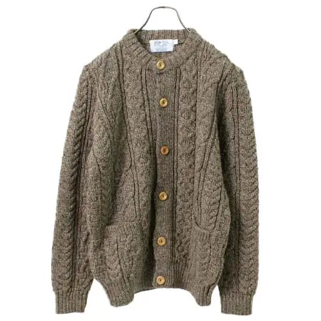 KERRY WOOLLEN MILLS(ケリーウーレンミルズ) カラー別注 5ゲージ 3プライ アランケーブル カラーレス カーディガン