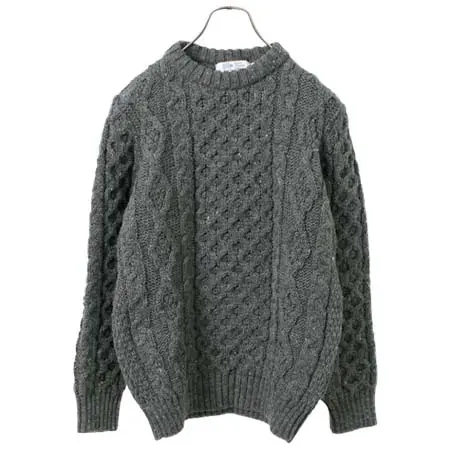 KERRY WOOLLEN MILLS(ケリーウーレンミルズ) 5ゲージ 3プライ アランケーブル クルーネック ヘビー ニット