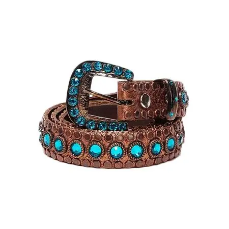 Kippys(キッピーズ) LOW BELT WITH SWAROVSKY BUCKLE STUDS Woman Bronze Light Blue