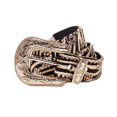 Kippys(キッピーズ) HIGH ZEBRA BELT WITH SWAROVSKY AND DECORATED BUCKLE Woman Black White Orange