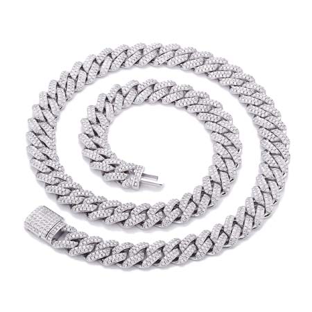 KRKC&CO(ケーアールケーシーアンドコー) 14mm モアサナイト 純銀 喜平 ネックレス メンズ BOX-CLASP KRKC 40cm