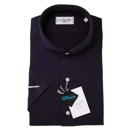 La fete bleu(ラフェッタブルー) 濃紺スムース編立て半そでシャツCWカラー