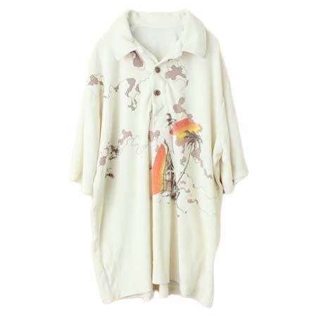 LIGHTNING BOLT(ライトニングボルト) 70s 80s USA LIGHTNING BOLT パイル地 ポロシャツ オフホワイト メンズXL相当 半袖 ビーチ オールドサーフ アメリカ古着