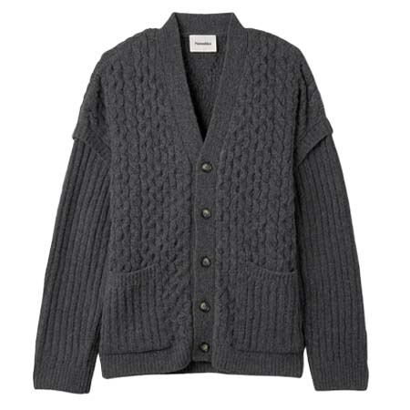 nanushka(ナヌーシュカ) Elmo cable knitwear V-neck cardigan – Charcoal / NM22FWSW00497