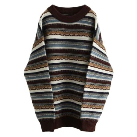 nilway(ニルウェイ) 7G編地切替クージーライク総柄ニット/グラデーション