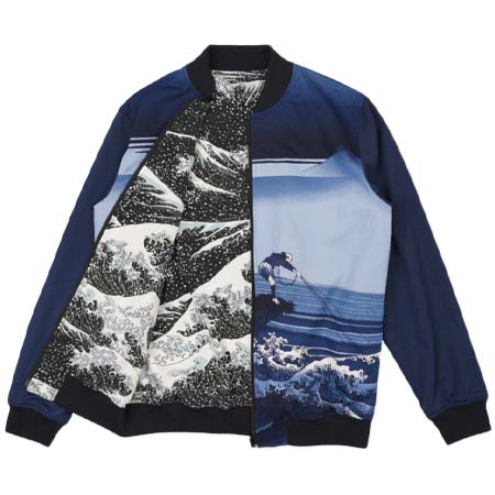 Pagong(パゴン) 葛飾北斎 リバーシブルブルゾン ＜甲州石班澤×大波/濃紺＞